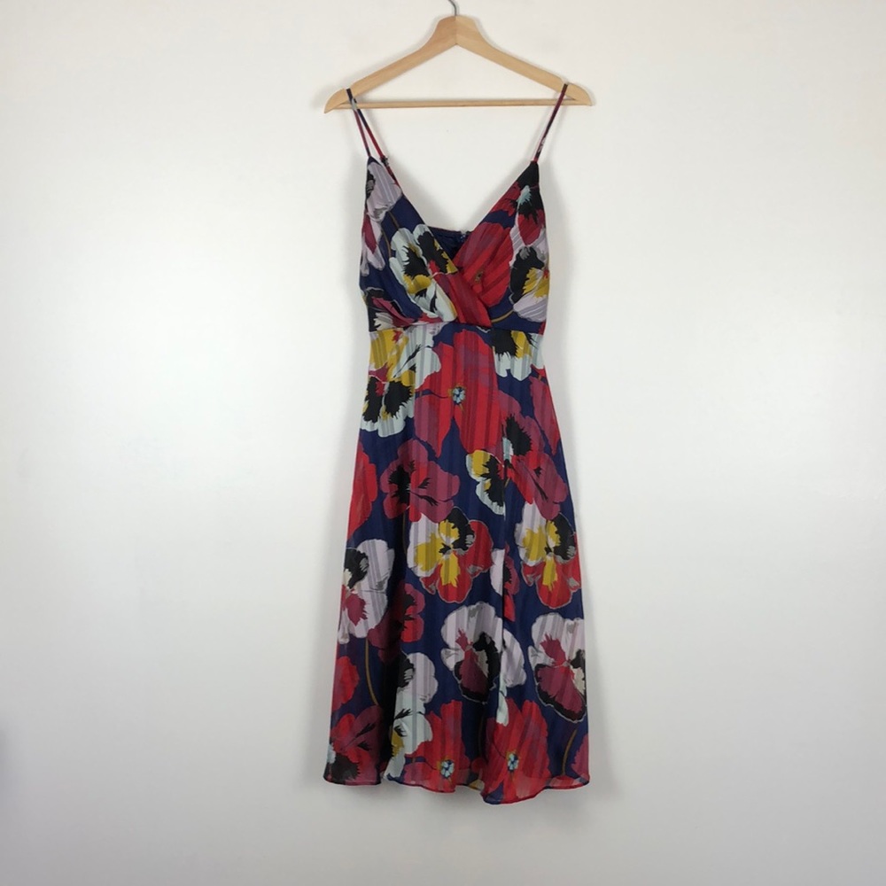 Lulus spaghetti strap burnout strips flirty floral print pleated midi dress Med